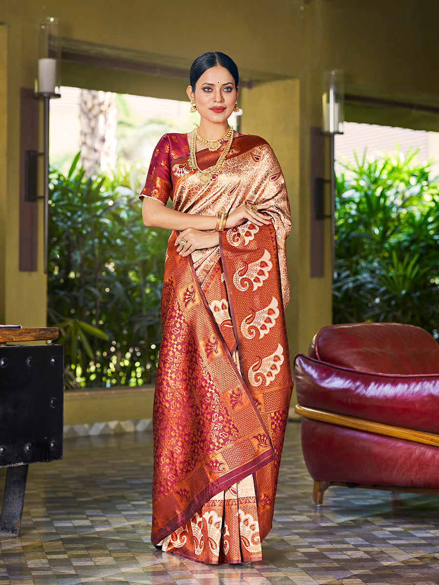 Maroon and cream color buy wedding saree