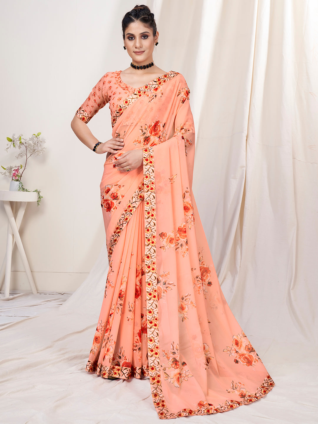 Latest designer floral sarees best sale