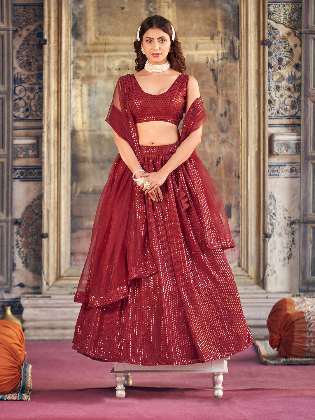 Impressive Red lehenga choli for women ,Indian Designer Ready to partywear Lehenga Choli, Heavy Soft Net With Chine Sequence Work selling Lehenga