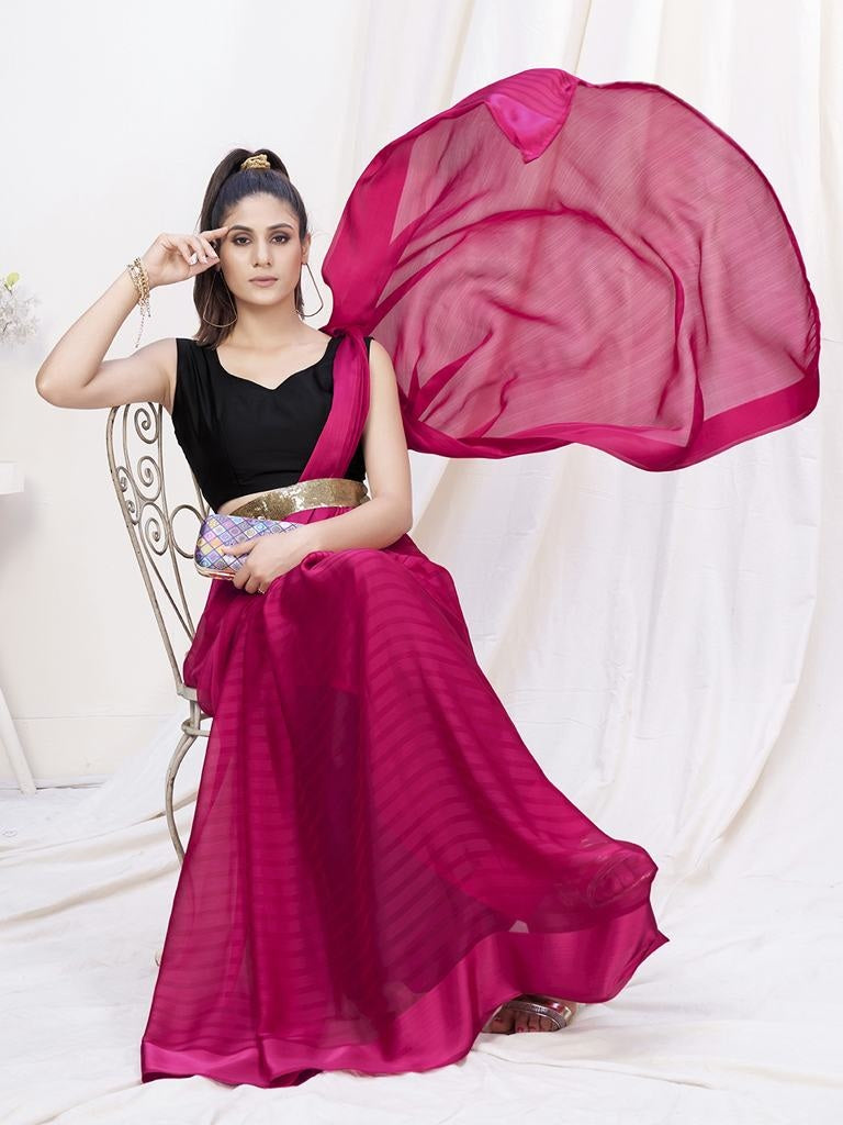 Deep Rani Pink Pre Stitched Blended Silk Saree