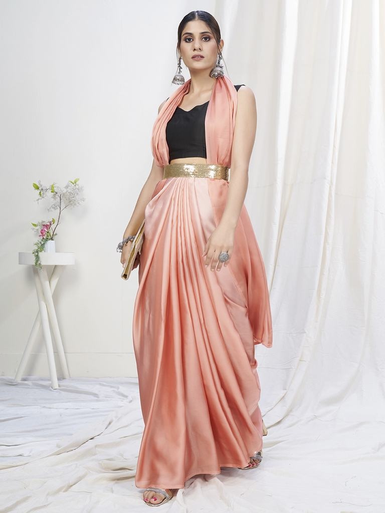 Shop Now Dusty Pink Ready to Wear One Minute Lycra Saree