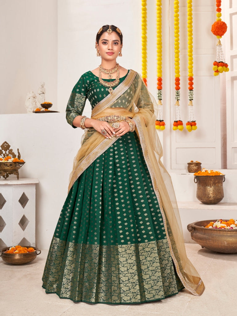 Rama Green Jacquard Silk Traditional Wedding Lehenga Choli