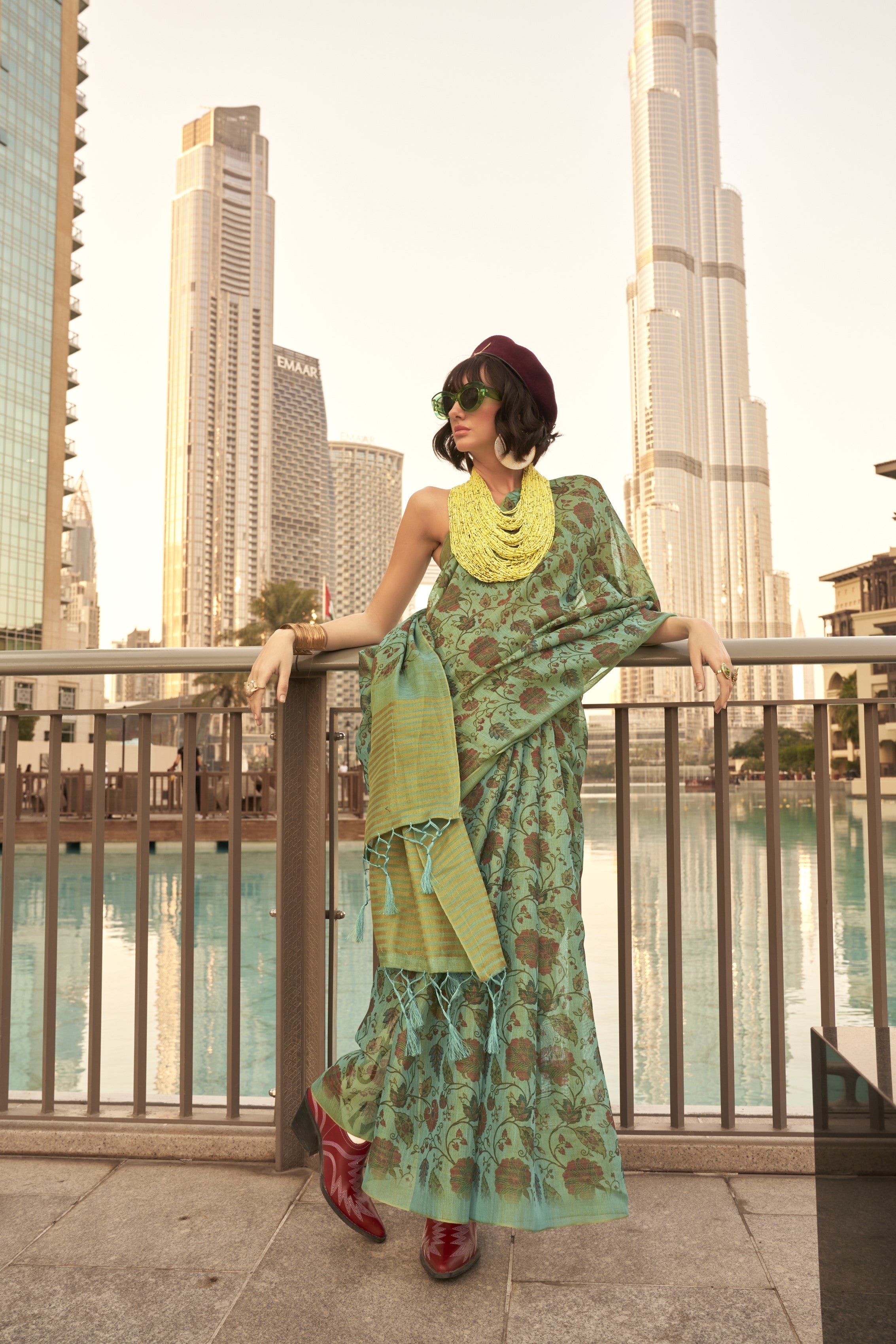 Sea Green Hand Woven Tissue Silk Saree With Blouse