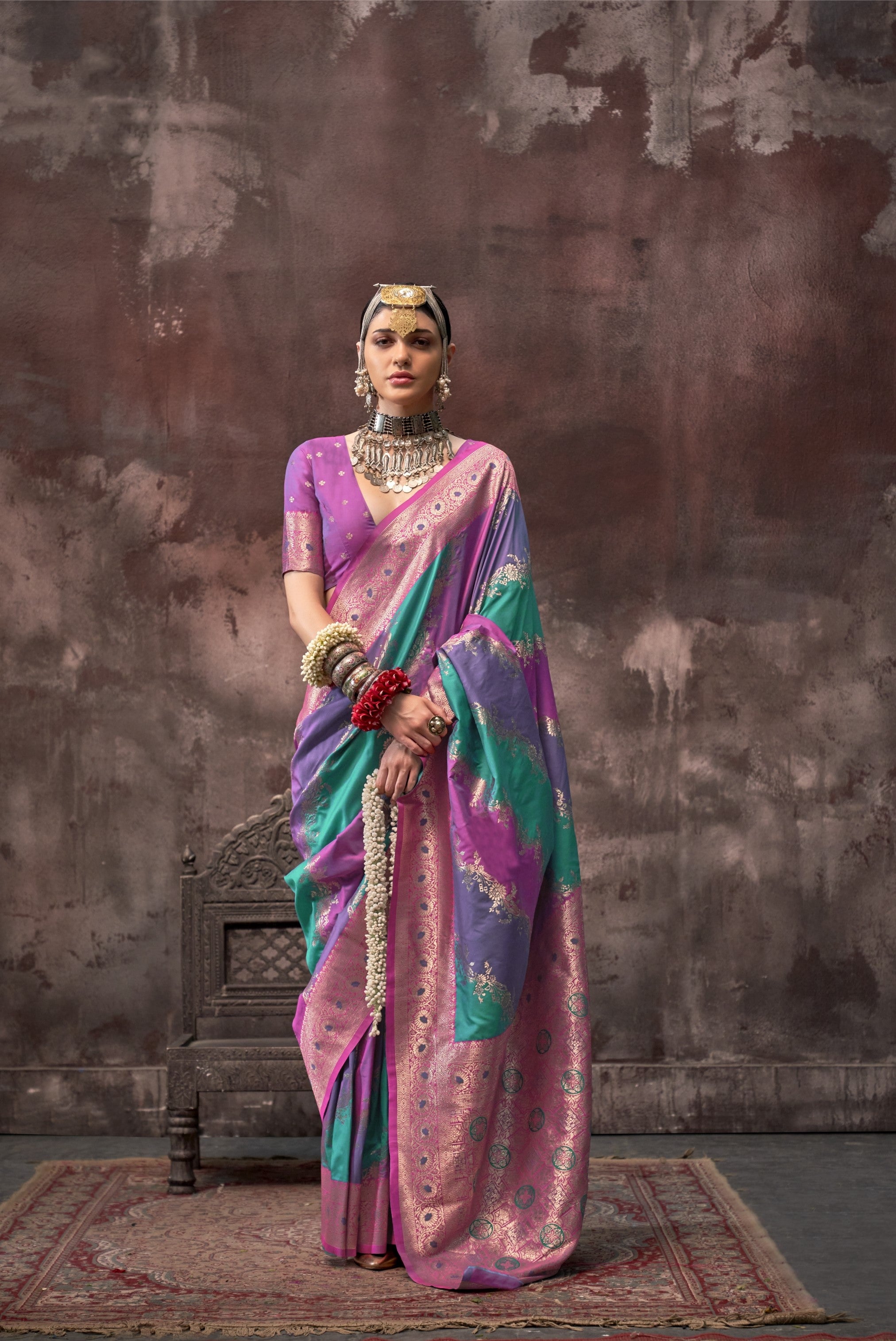 Multicolor Kookal Silk Handloom Woven Saree With Blouse