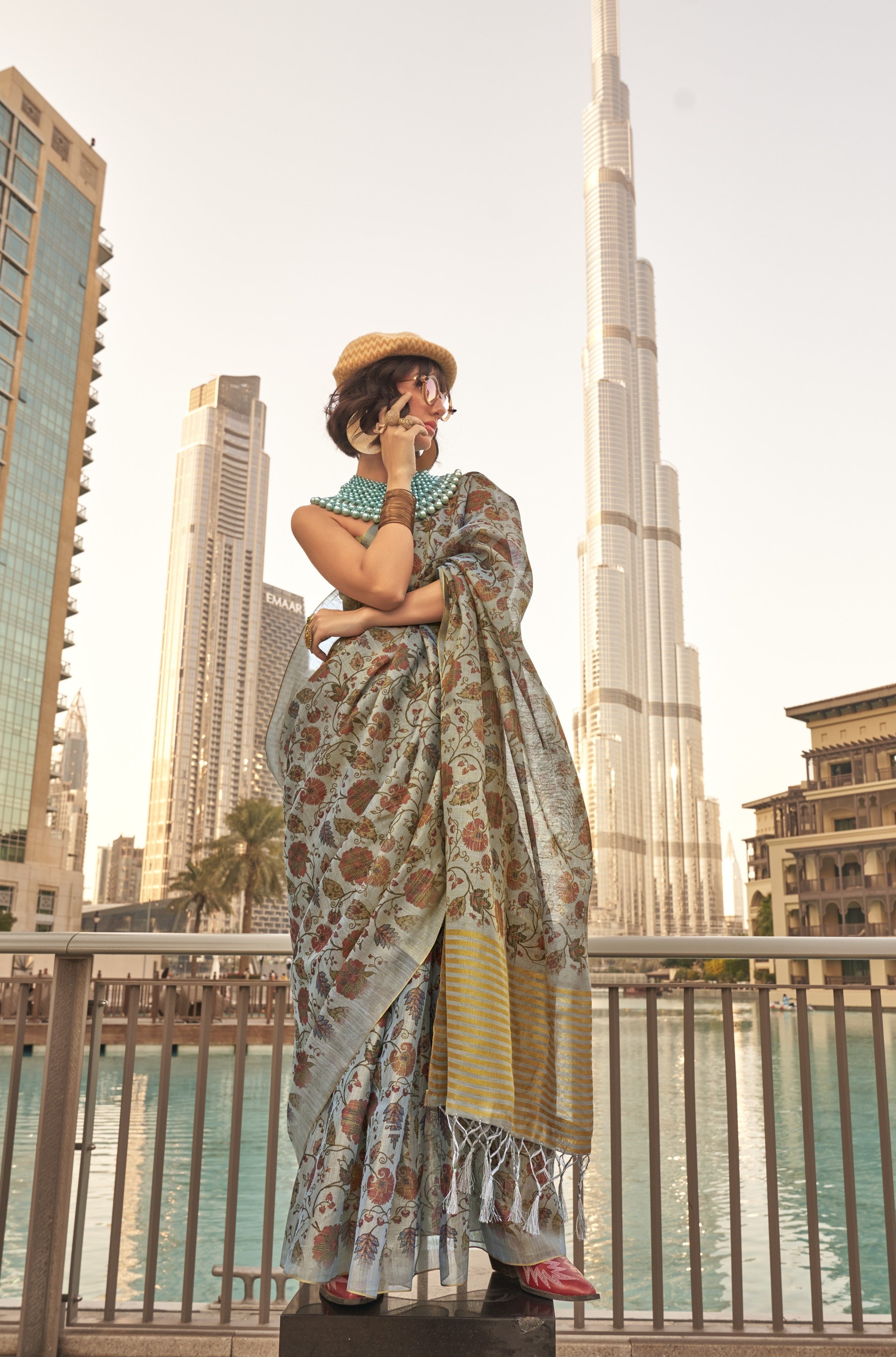 Light Grey Hand Woven Tissue Silk Saree With Blouse