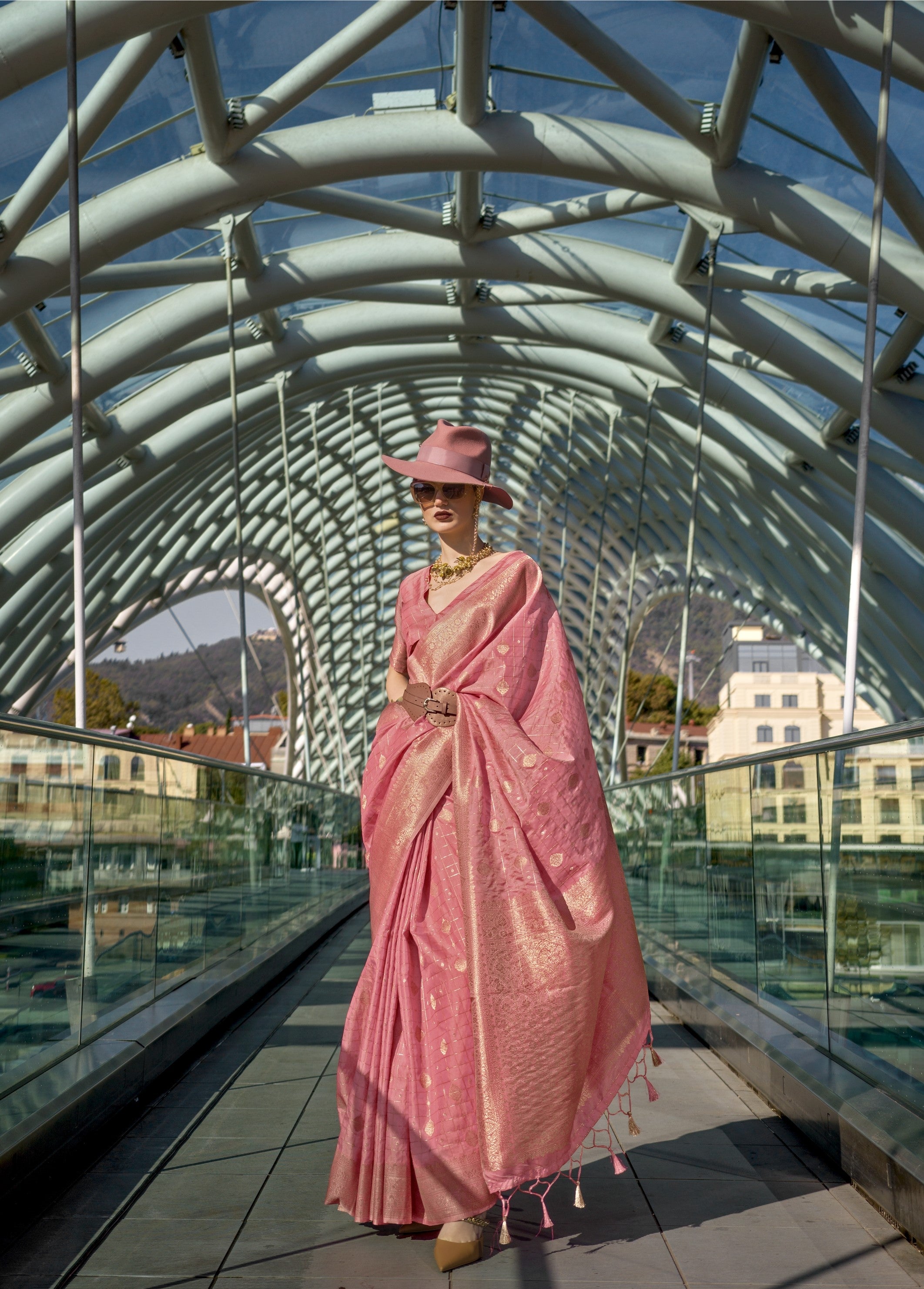 Light Pink Katan Silk Handloom Weaving Saree With Blouse