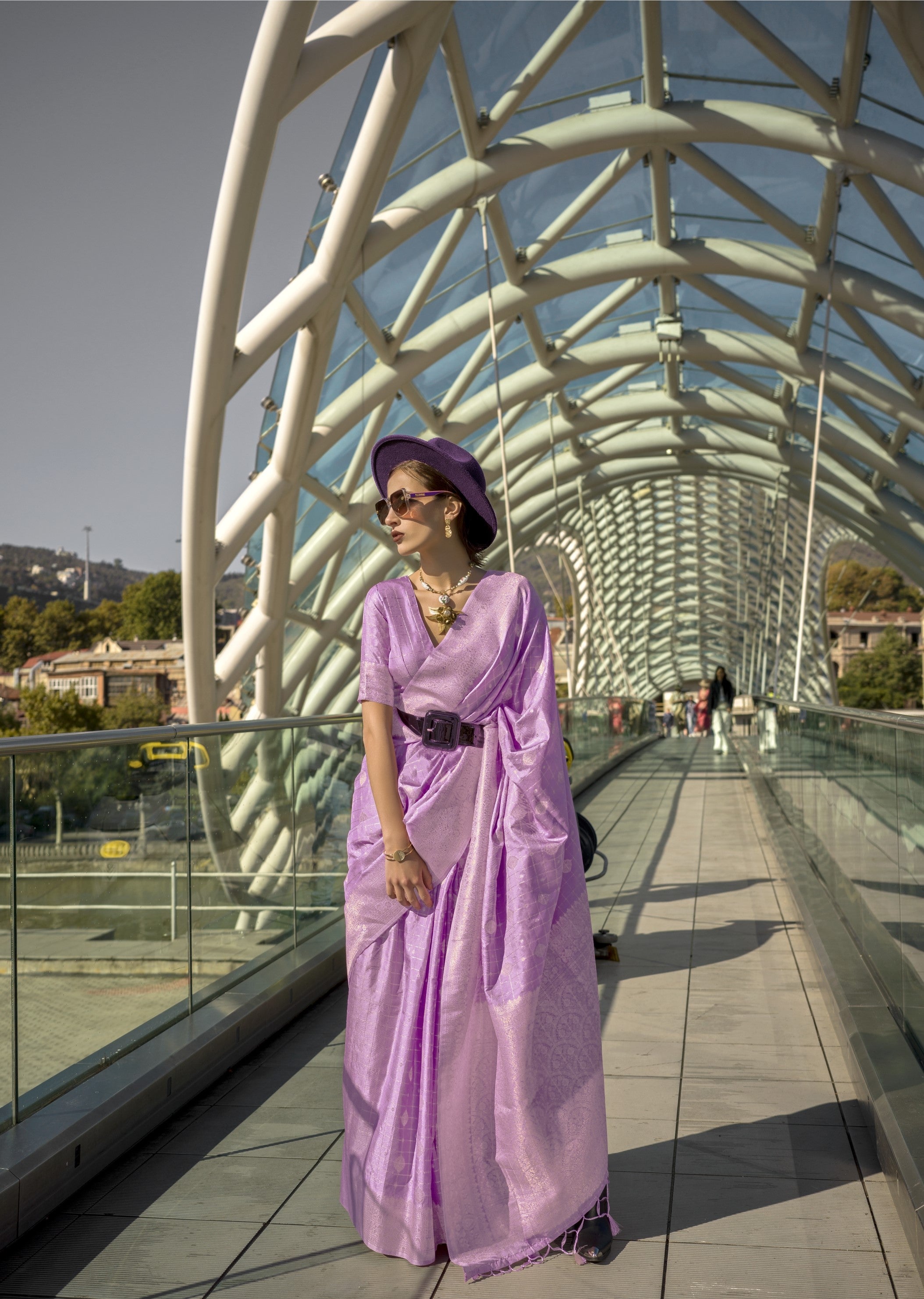 Light Lavender Katan Silk Handloom Weaving Saree With Blouse