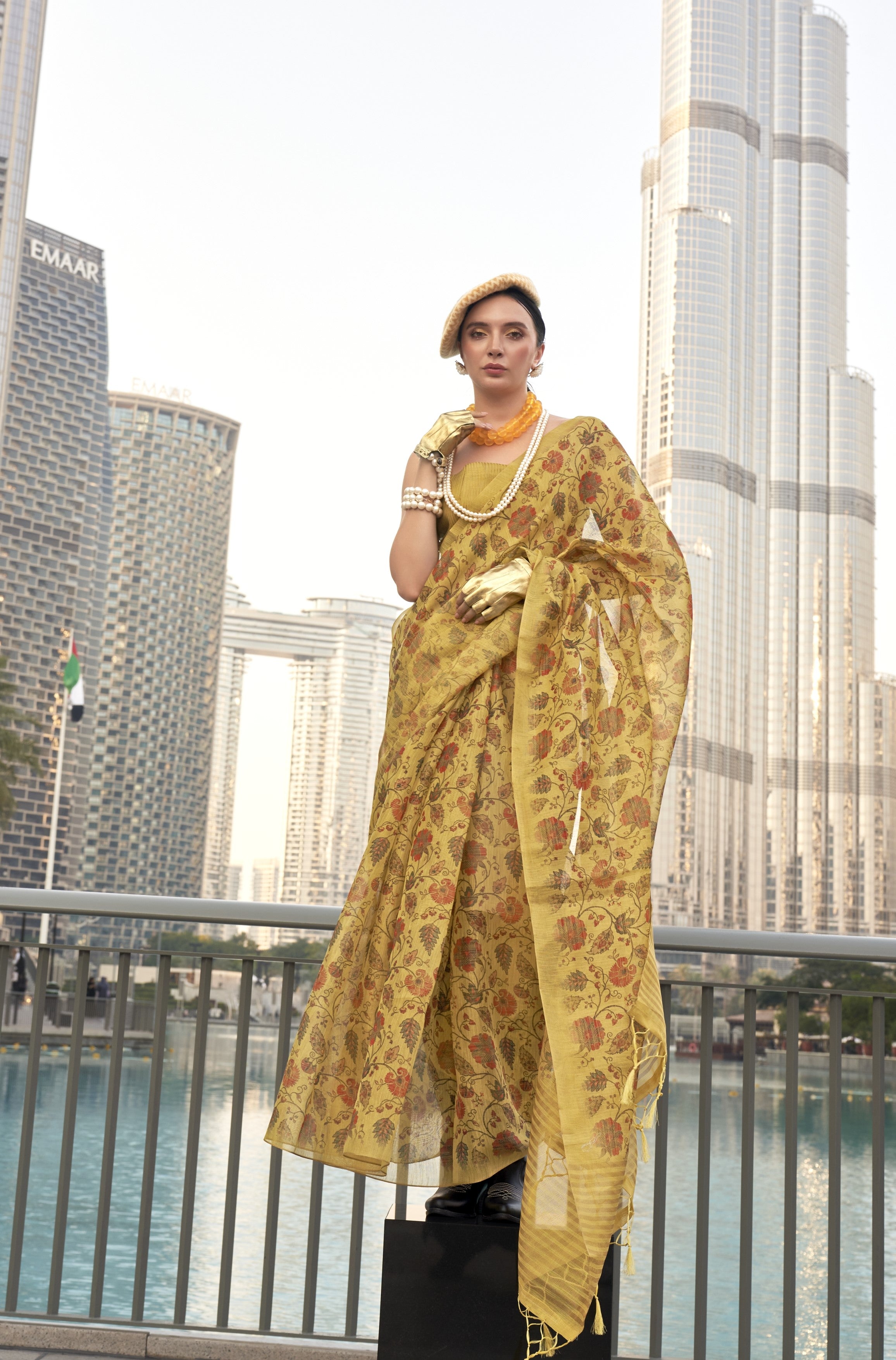 Gold Yellow Hand Woven Tissue Silk Saree With Blouse