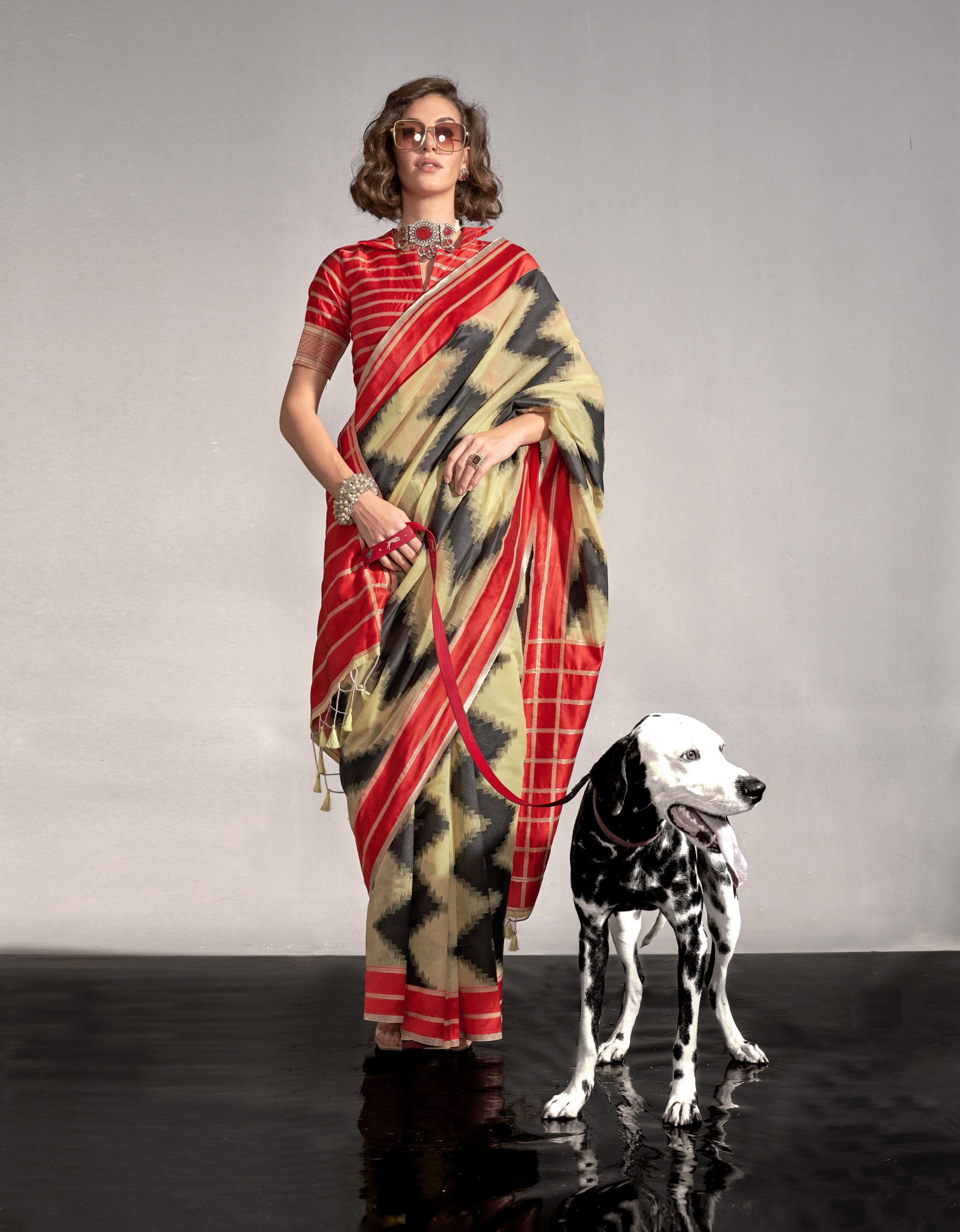 Yellow & Orange Mal Spun Hand Woven Silk Saree With Contrast Blouse