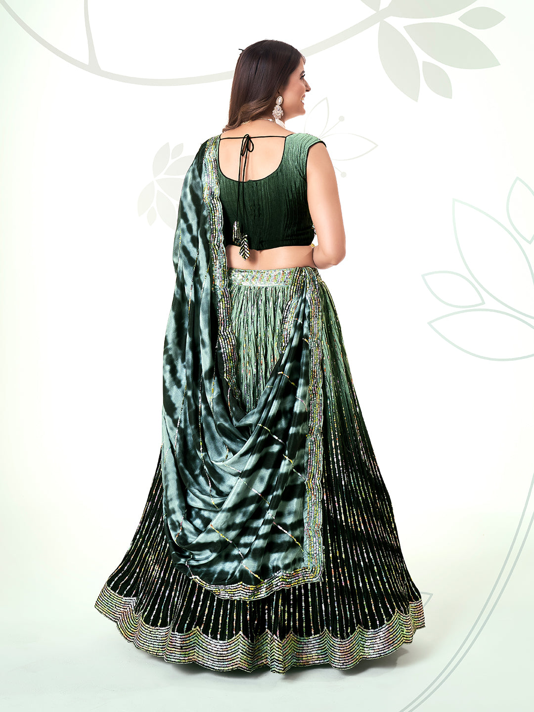 Black & Green Navratri Special Chinon Silk Lehenga Choli