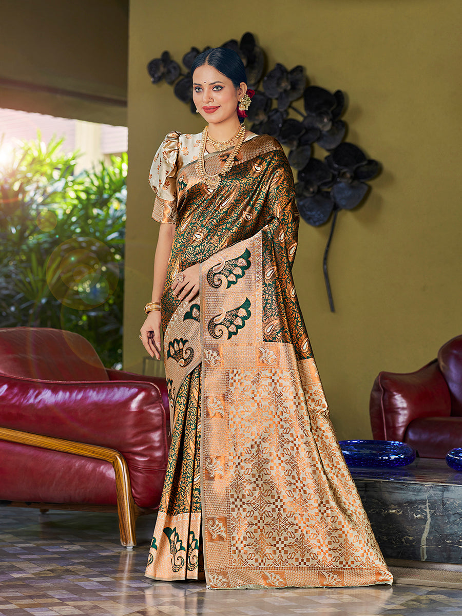 Bottle Green Banarasi Silk Woven Wedding Saree