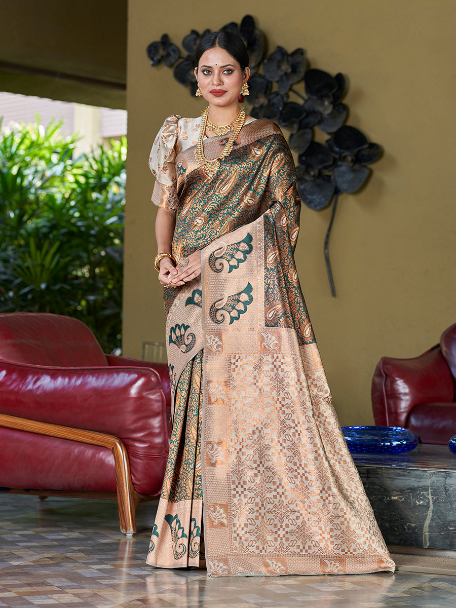 Bottle Green Banarasi Silk Woven Wedding Saree