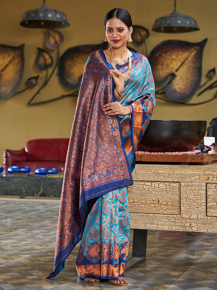 Light Blue Banarasi Silk Zari Woven Wedding Traditional Saree