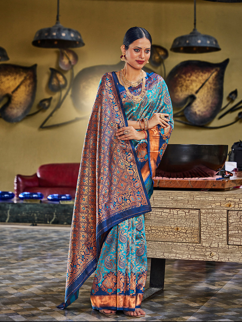 Light Blue Banarasi Silk Zari Woven Wedding Traditional Saree