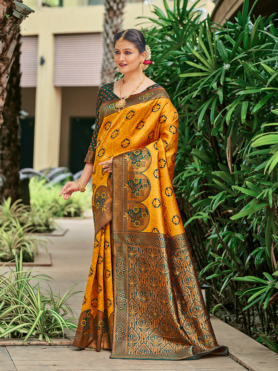 Mustard & Green Zari Woven Wedding Banarasi Silk Saree