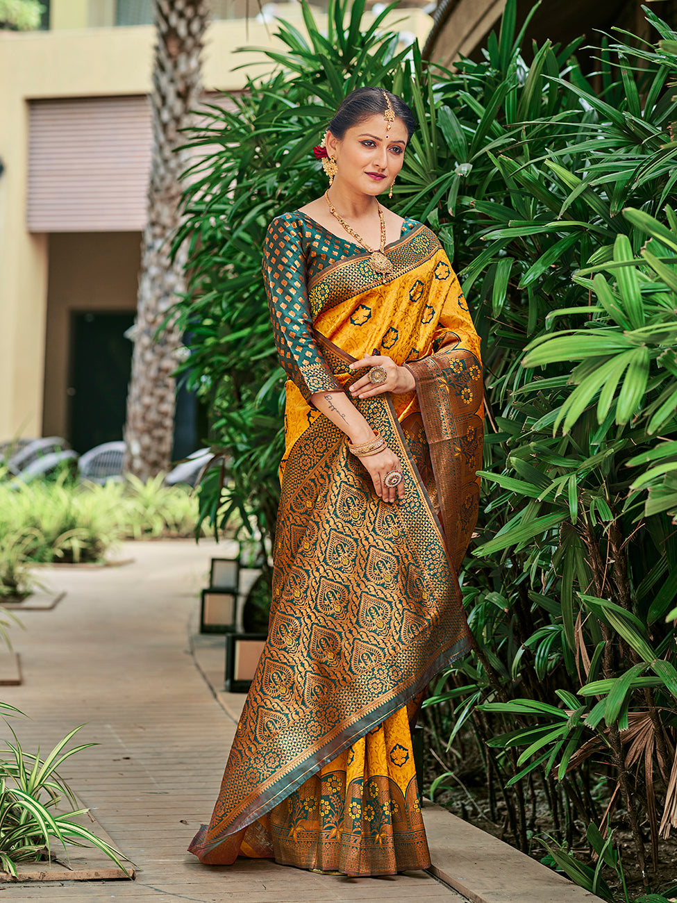 Mustard & Green Zari Woven Wedding Banarasi Silk Saree