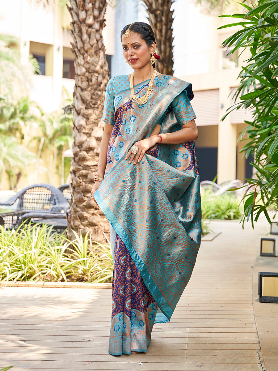 Fancy Blue Zari Woven Wedding Banarasi Silk Saree