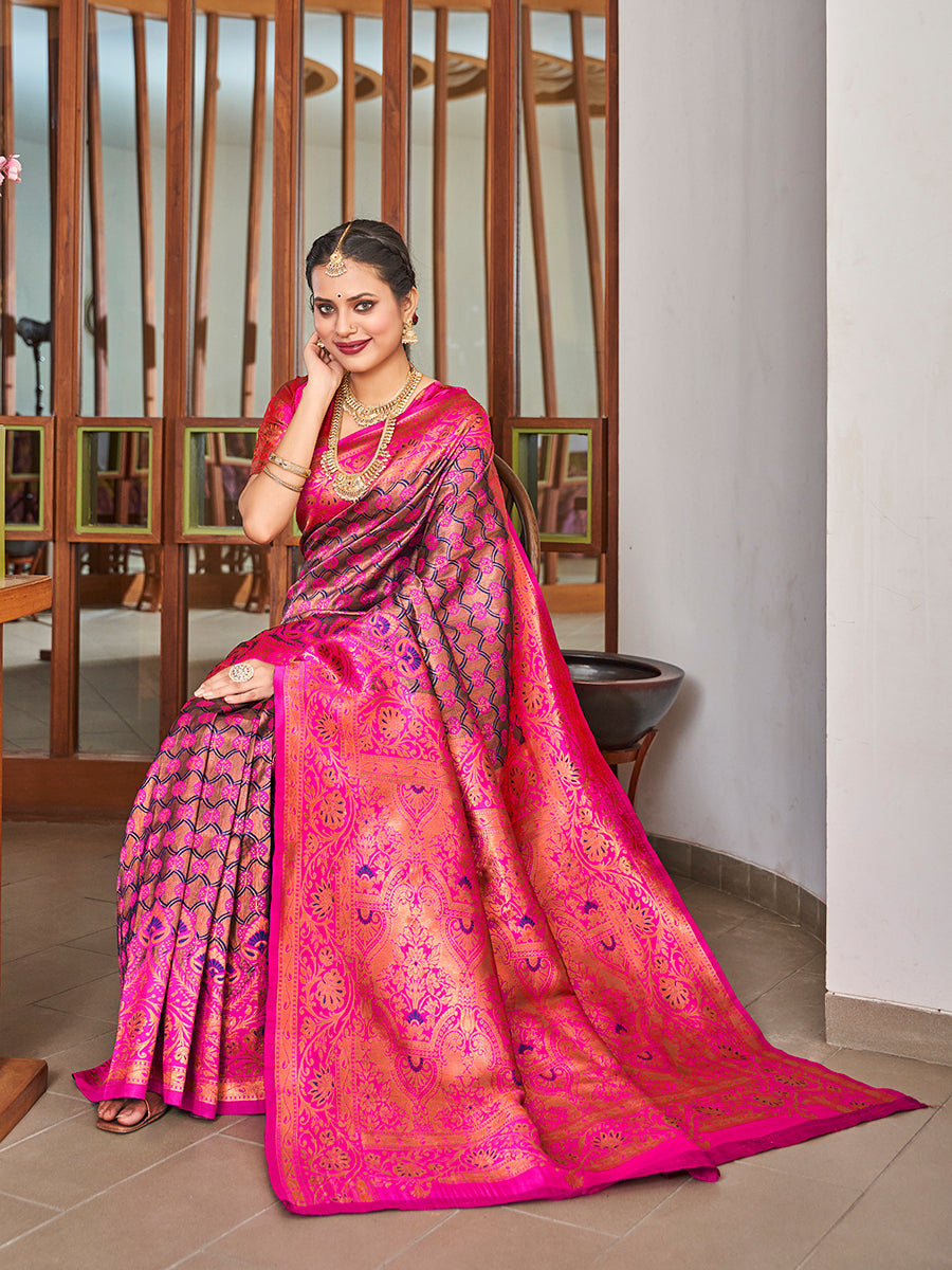 Classic Pink Zari Woven Wedding Banarasi Silk Saree