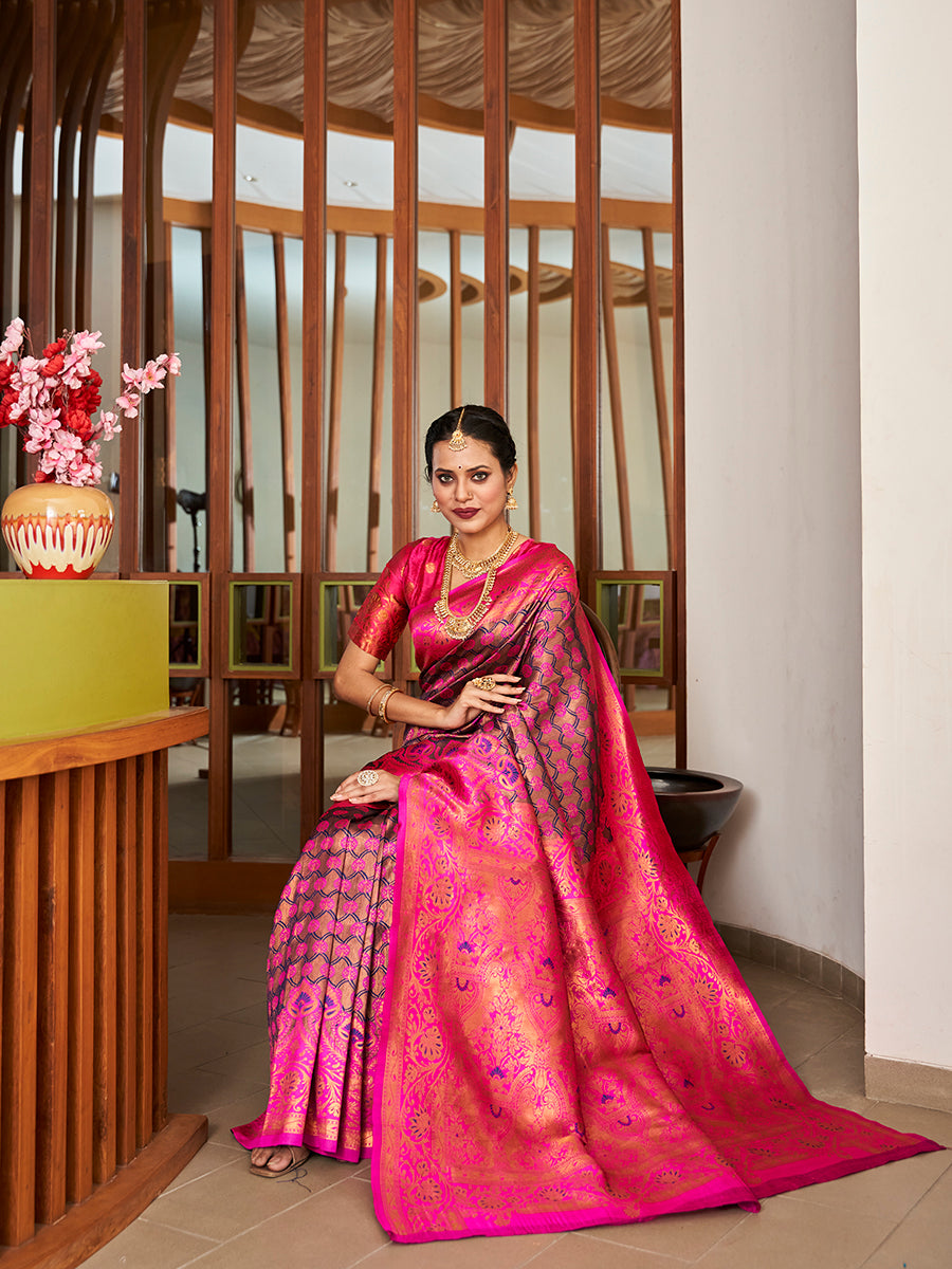 Classic Pink Zari Woven Wedding Banarasi Silk Saree