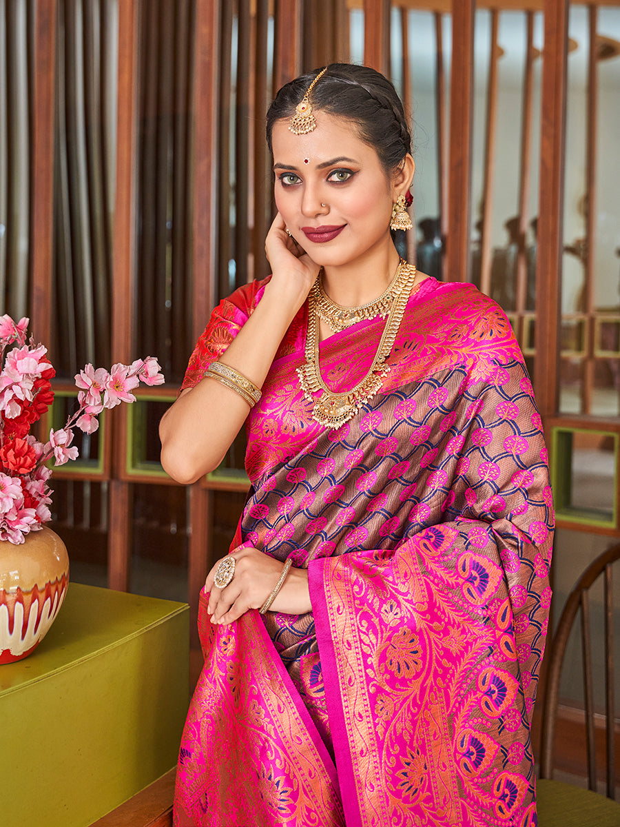 Classic Pink Zari Woven Wedding Banarasi Silk Saree