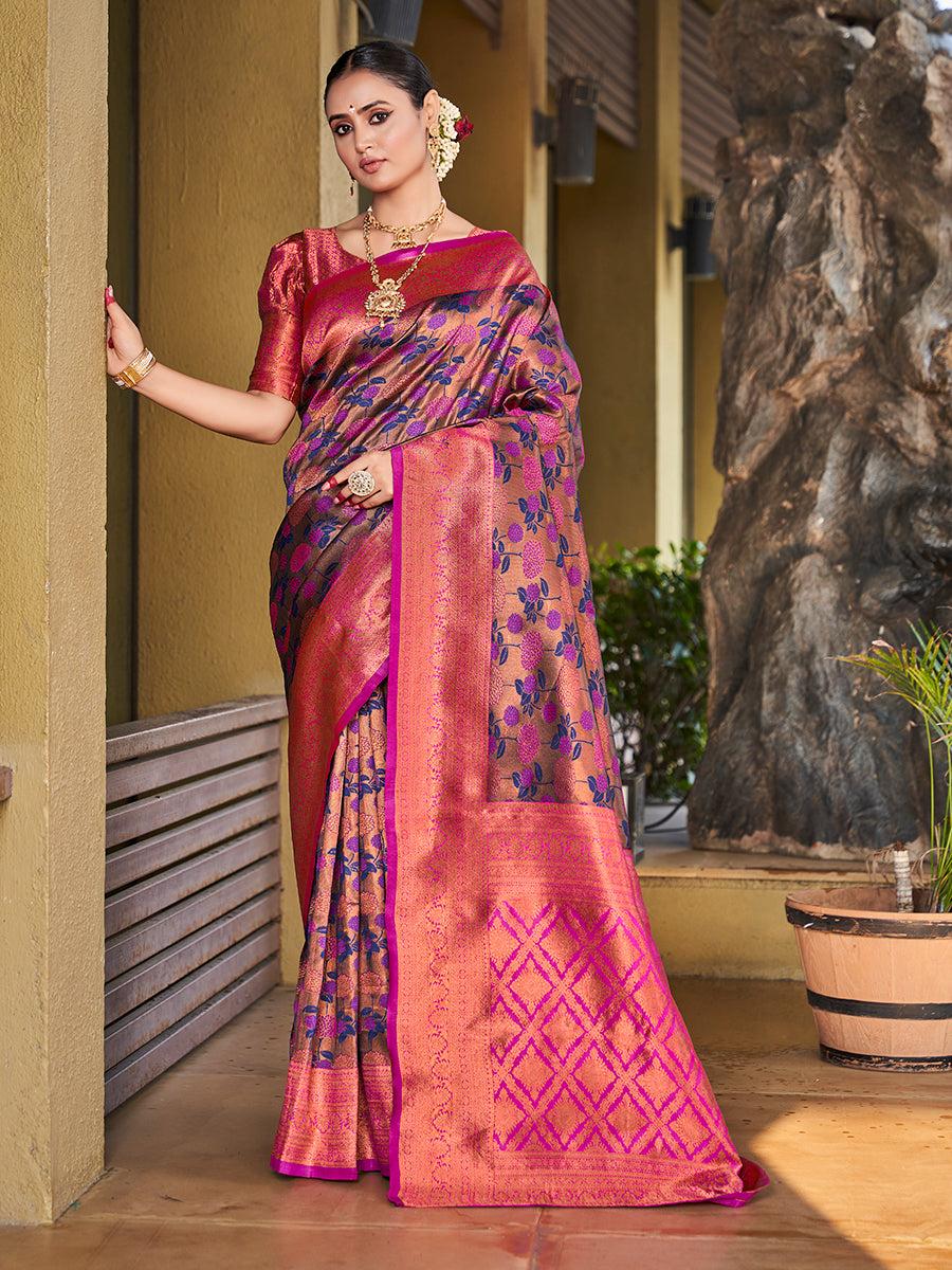 Purple Violet Zari Weaving Wedding Banarasi Silk Saree