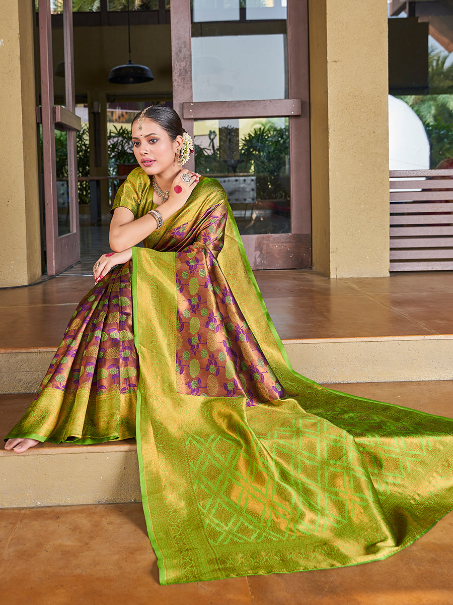 Olive Green Zari Weaving Wedding Banarasi Silk Saree