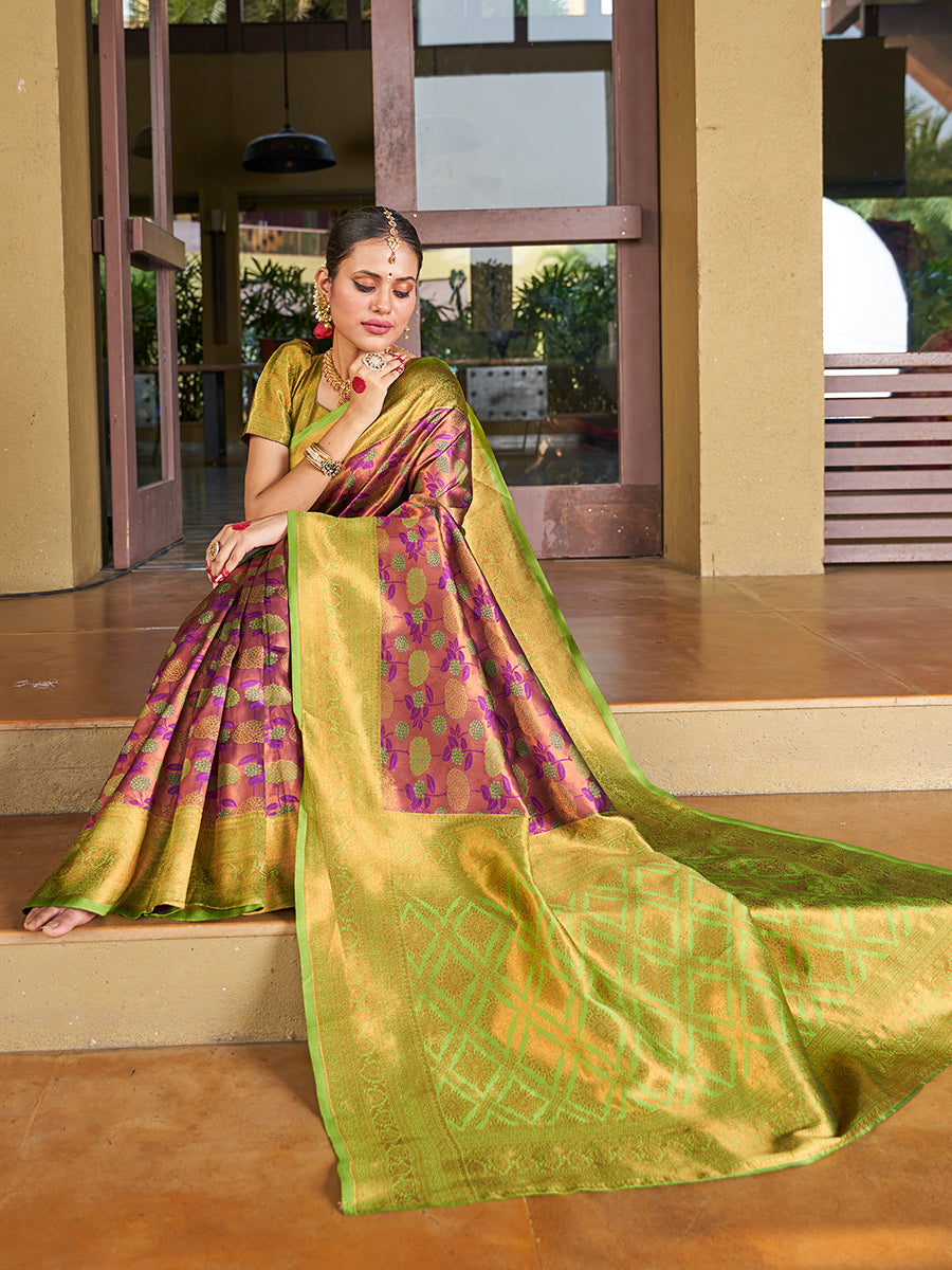 Olive Green Zari Weaving Wedding Banarasi Silk Saree