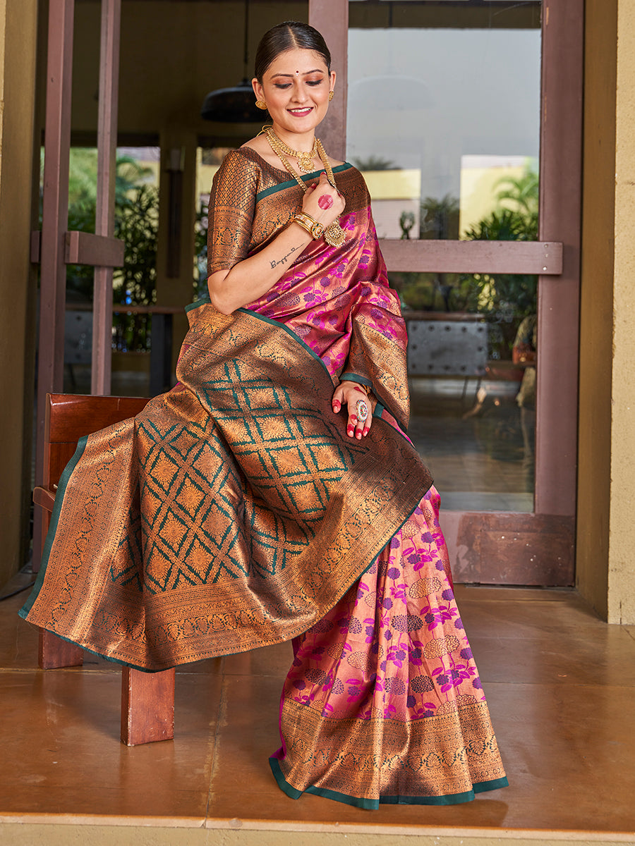 Purple & Green Zari Weaving Wedding Banarasi Silk Saree