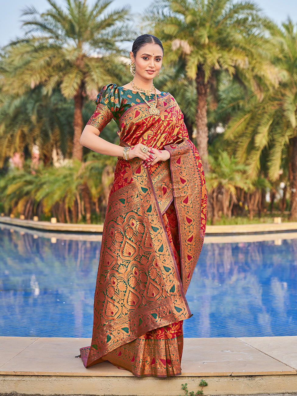 Maroon Traditional Zari Weaving Wedding Banarasi Silk Saree