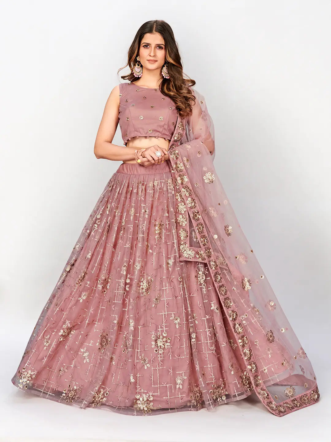 Trendy Pink Sequinned  Designer Lehenga and Stylish Blouse With Dupatta