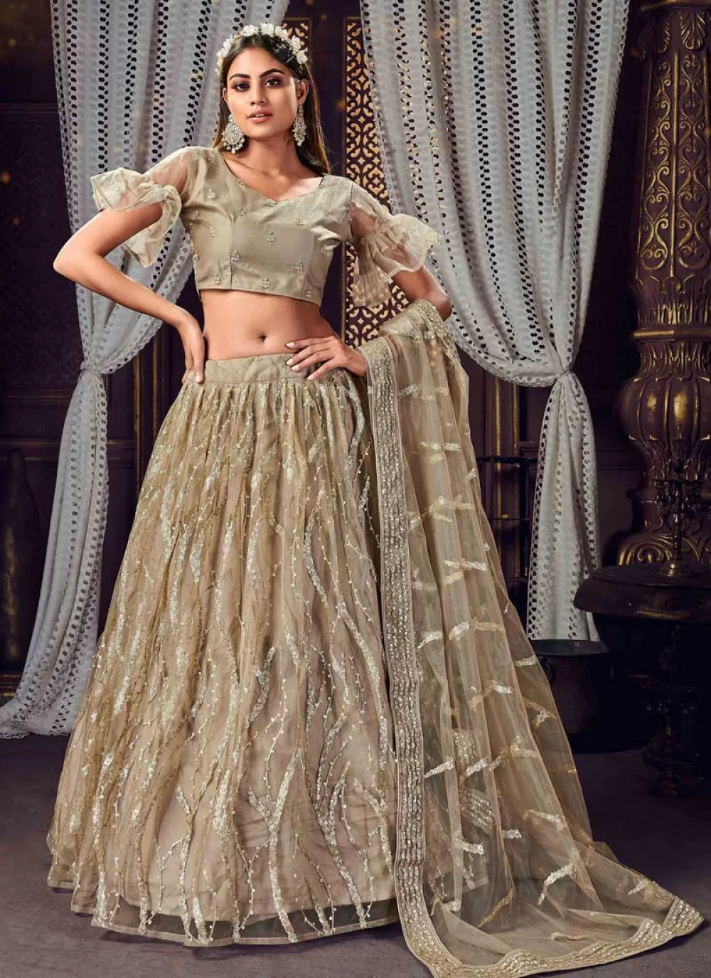 Ash Grey color Lehenga choli with sequence work