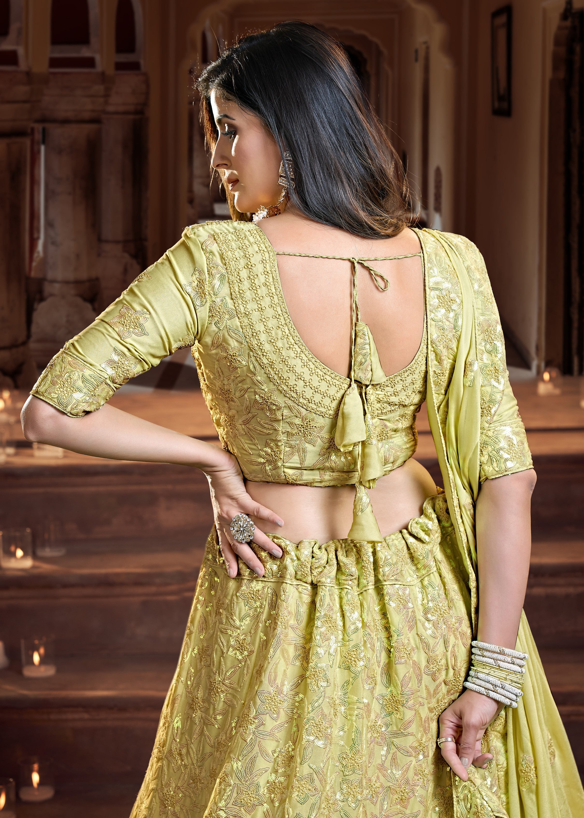 Yellow and Golden Embroidered Sangeet Special Lehenga and Blouse With Dupatta