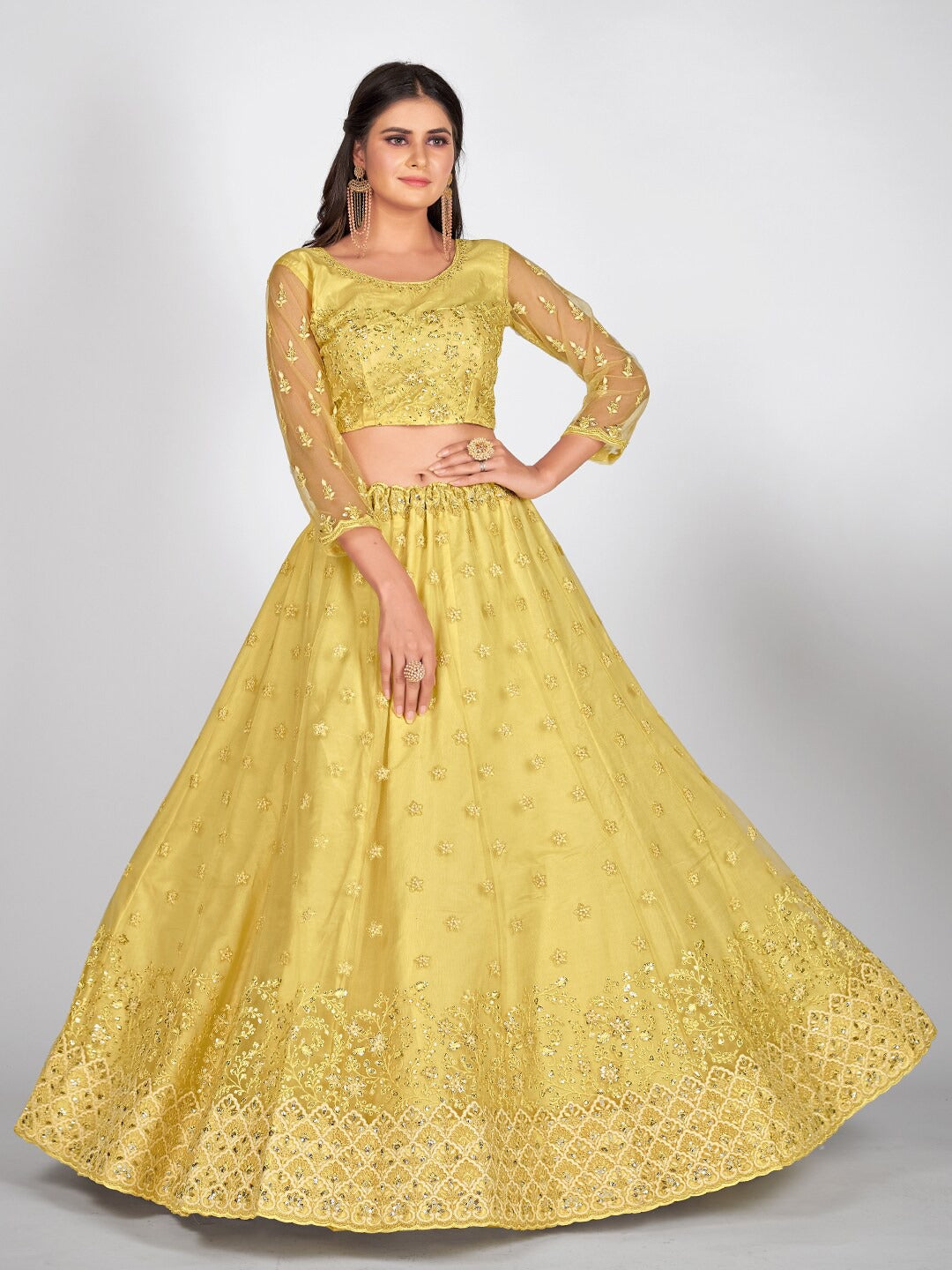 Yellow Embellished Semi-Stitched Lehenga Choli With Dupatta