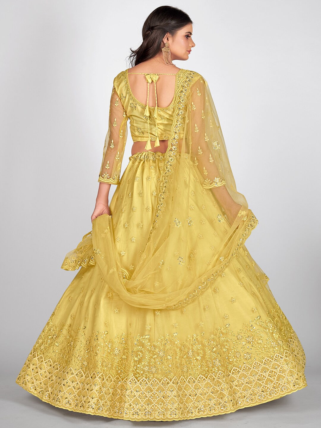 Yellow Embellished Semi-Stitched Lehenga Choli With Dupatta