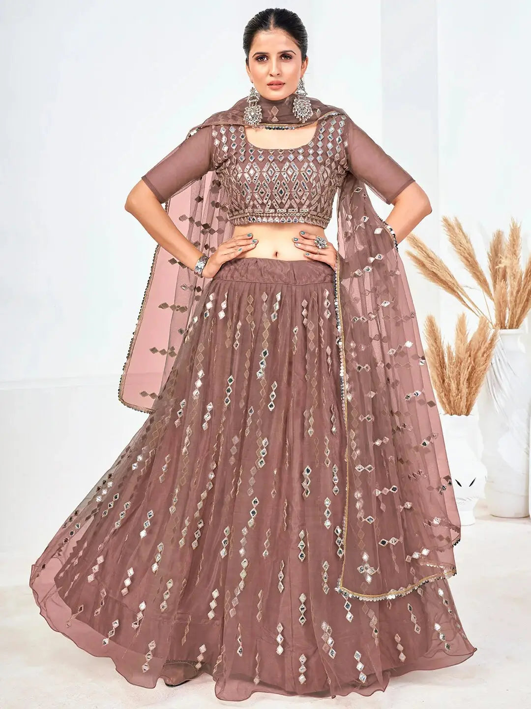 Mauve Sequins Embroidered Soft Net Festival Special Lehenga Choli