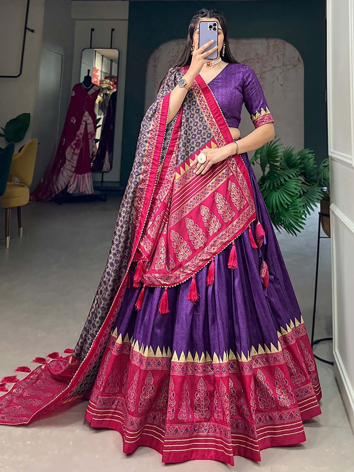 Purple Printed Silk Garba Special Chaniya Choli