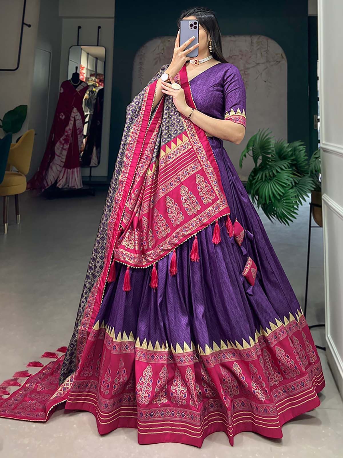 Purple Printed Silk Garba Special Chaniya Choli