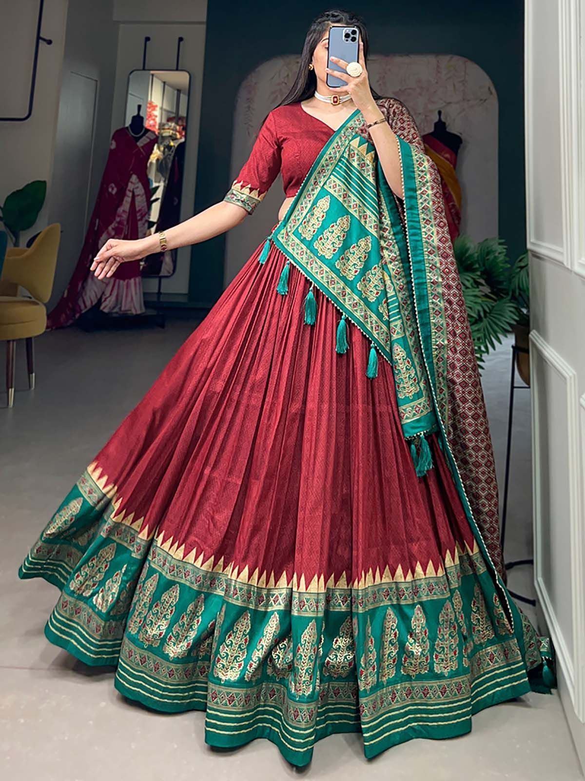 Red & Green Patola Printed Silk Garba Special Lehenga Choli