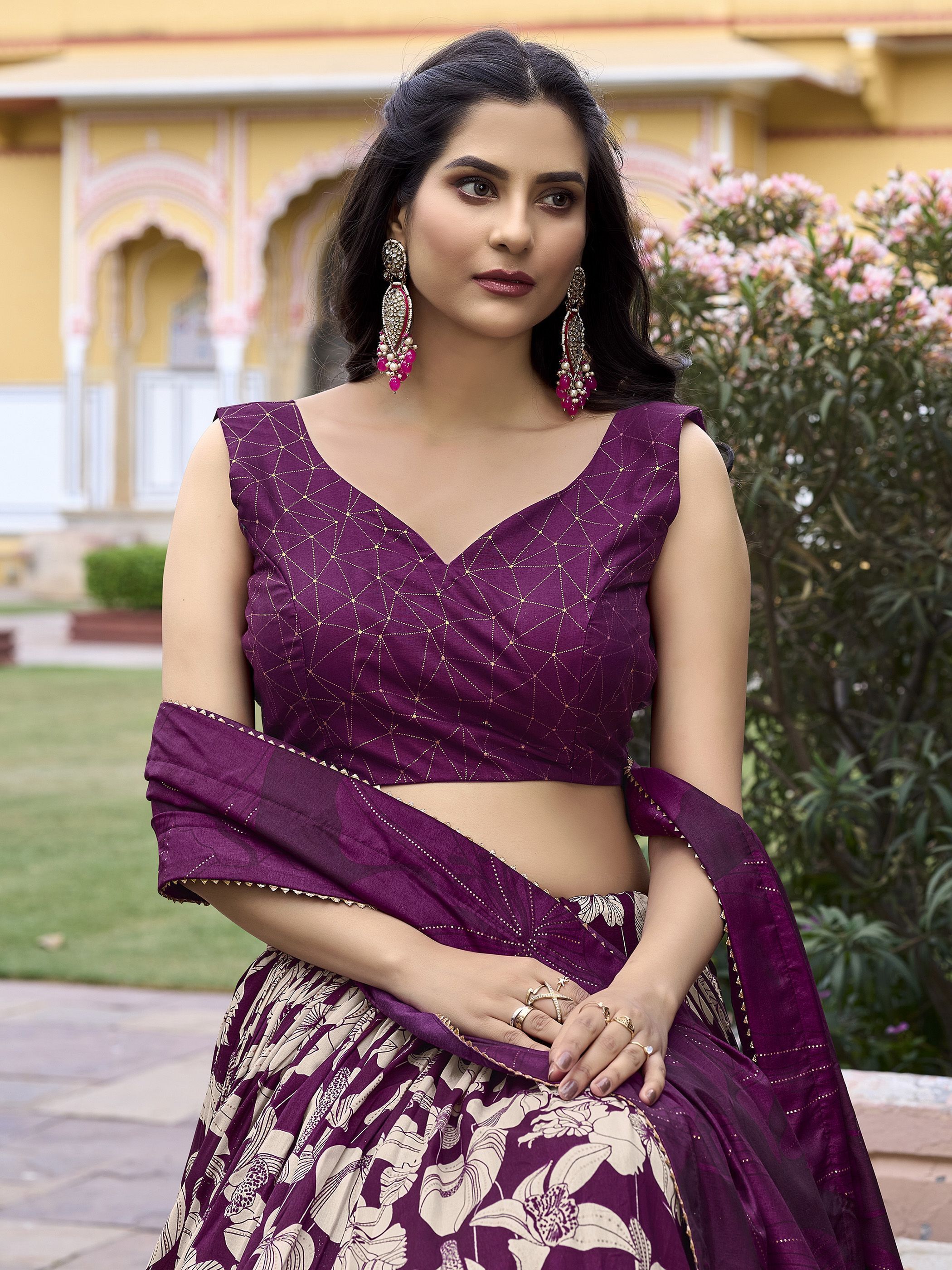 Purple Festive Wear Foil Printed Tussar Silk Lehenga Choli