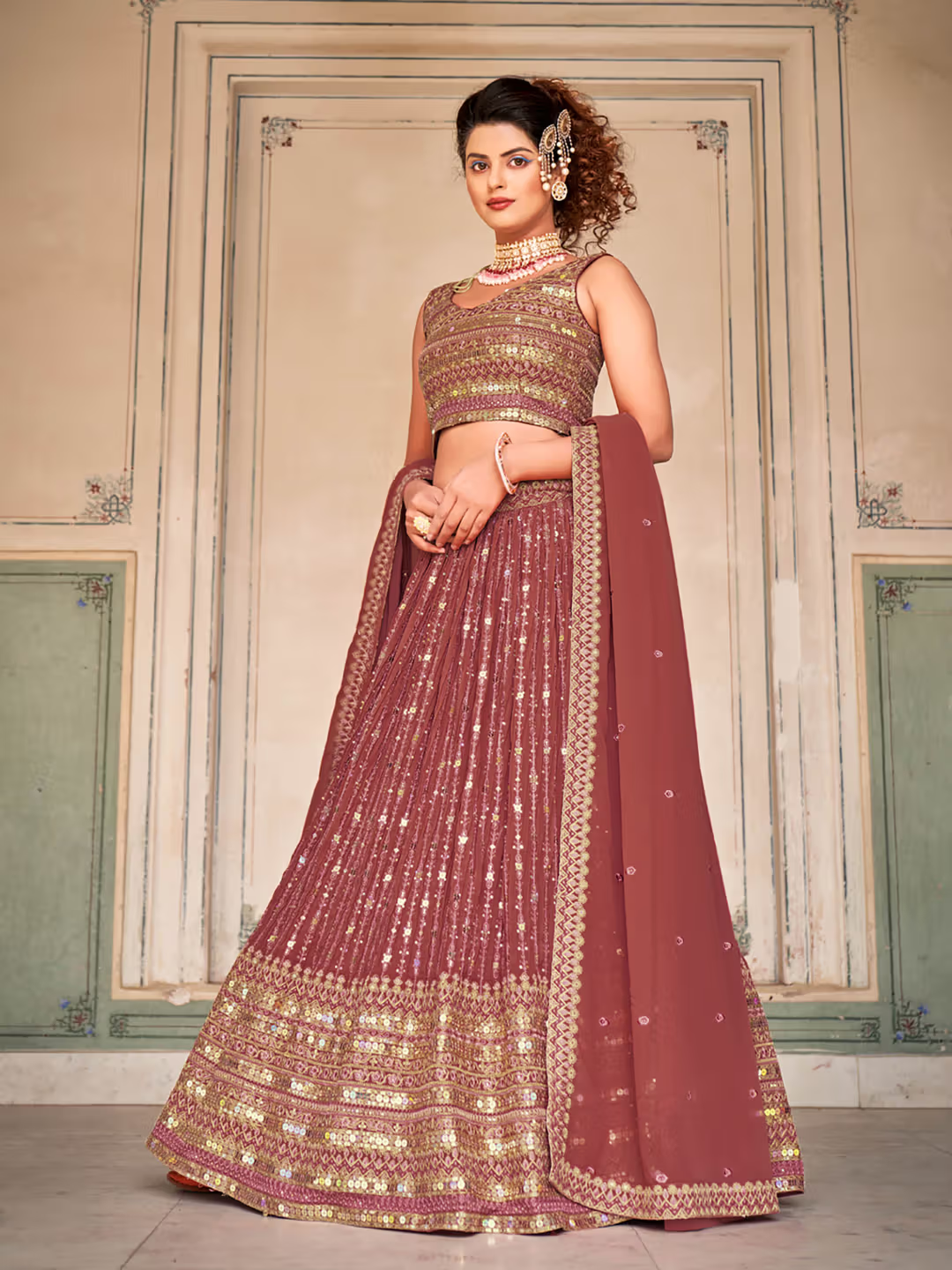 Mauve Purple Designer Georgette Embroidered Lehenga Choli