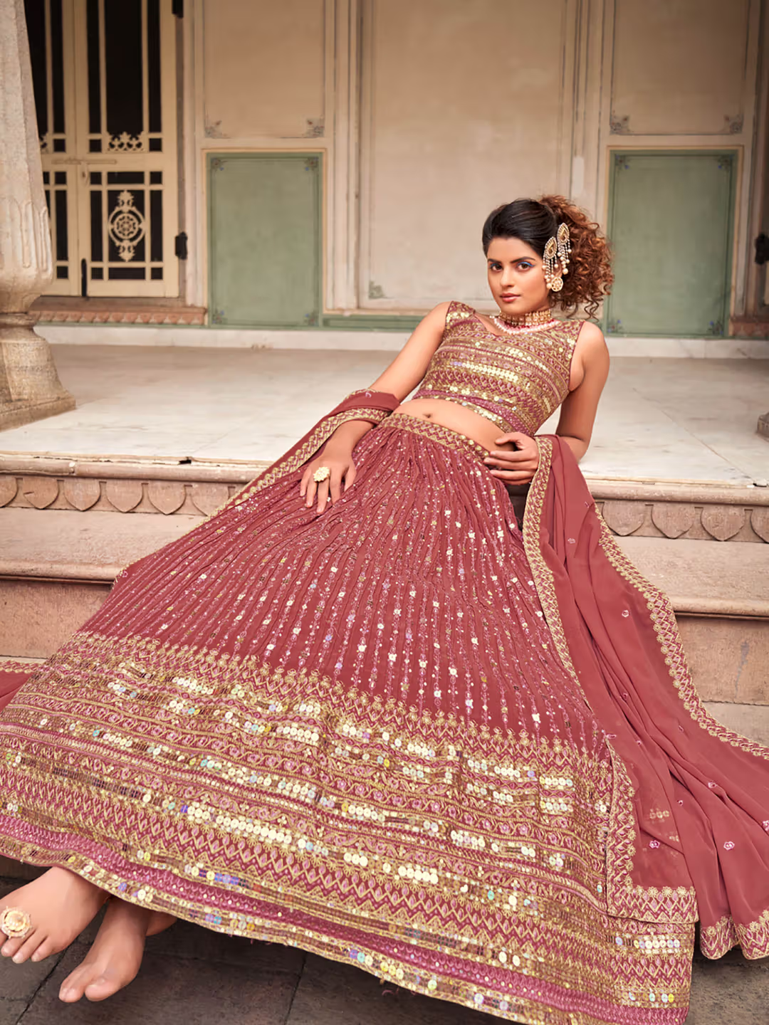 Mauve Purple Designer Georgette Embroidered Lehenga Choli