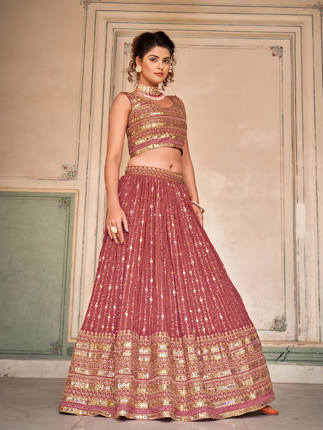 Mauve Purple Designer Georgette Embroidered Lehenga Choli