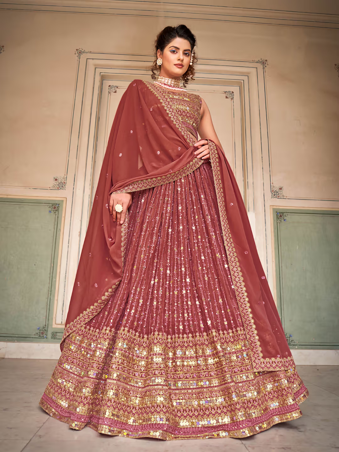 Mauve Purple Designer Georgette Embroidered Lehenga Choli