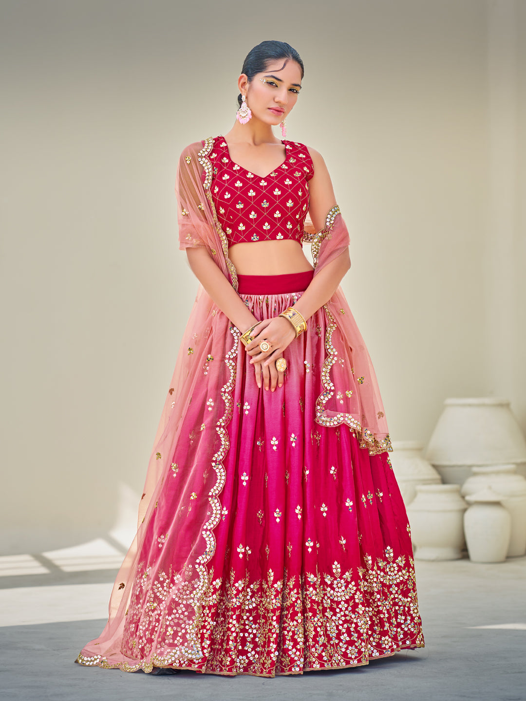 Pink Embroidered Wedding Special Semi-Stitch Lehenga Choli