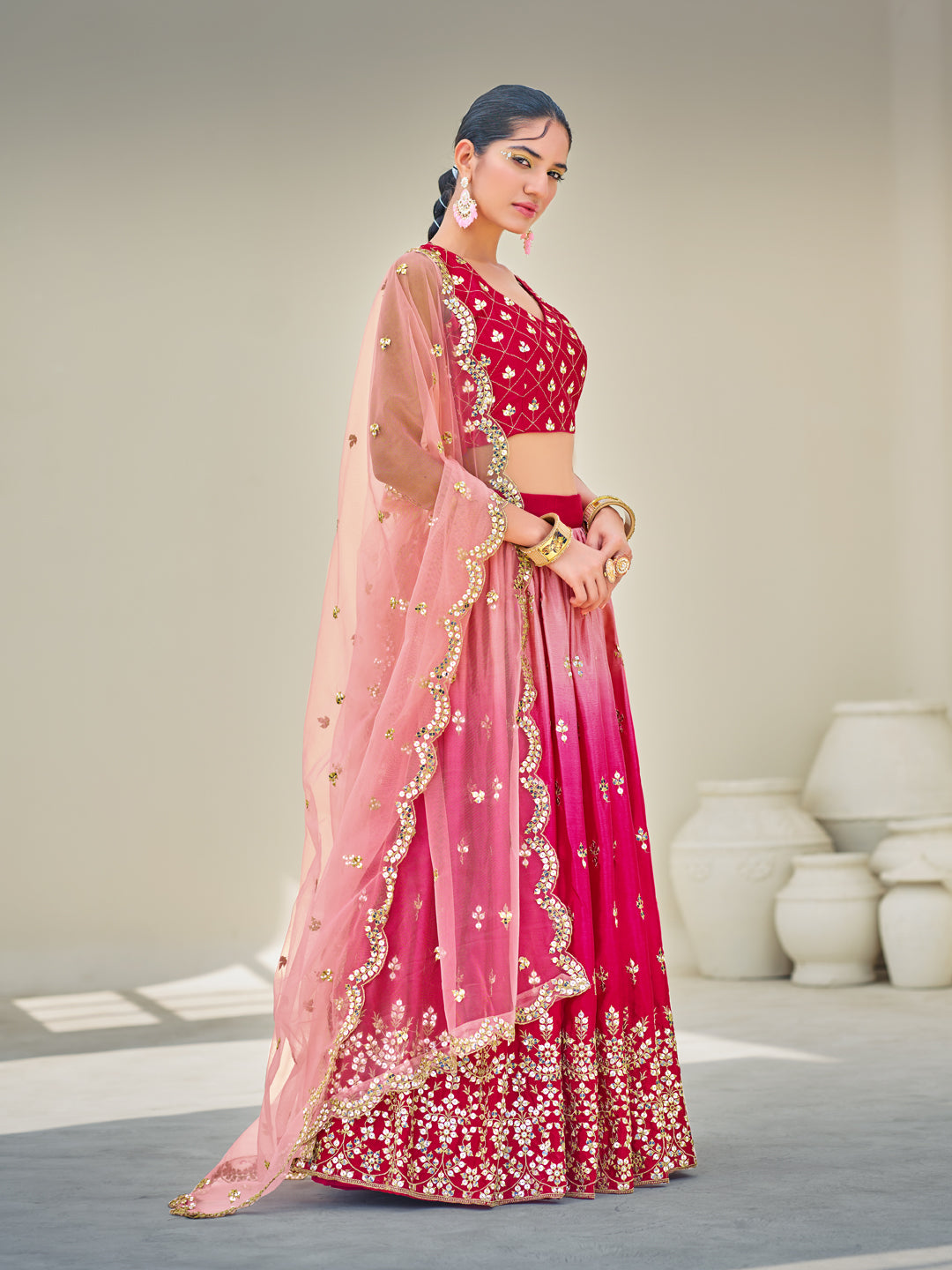 Pink Embroidered Wedding Special Semi-Stitch Lehenga Choli