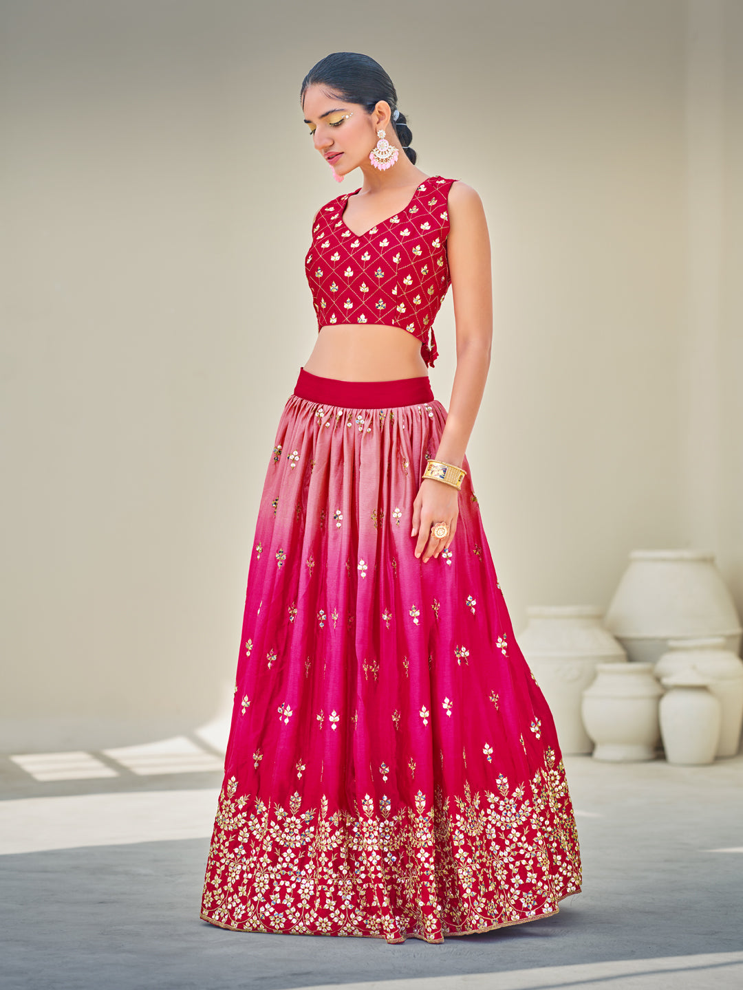 Pink Embroidered Wedding Special Semi-Stitch Lehenga Choli