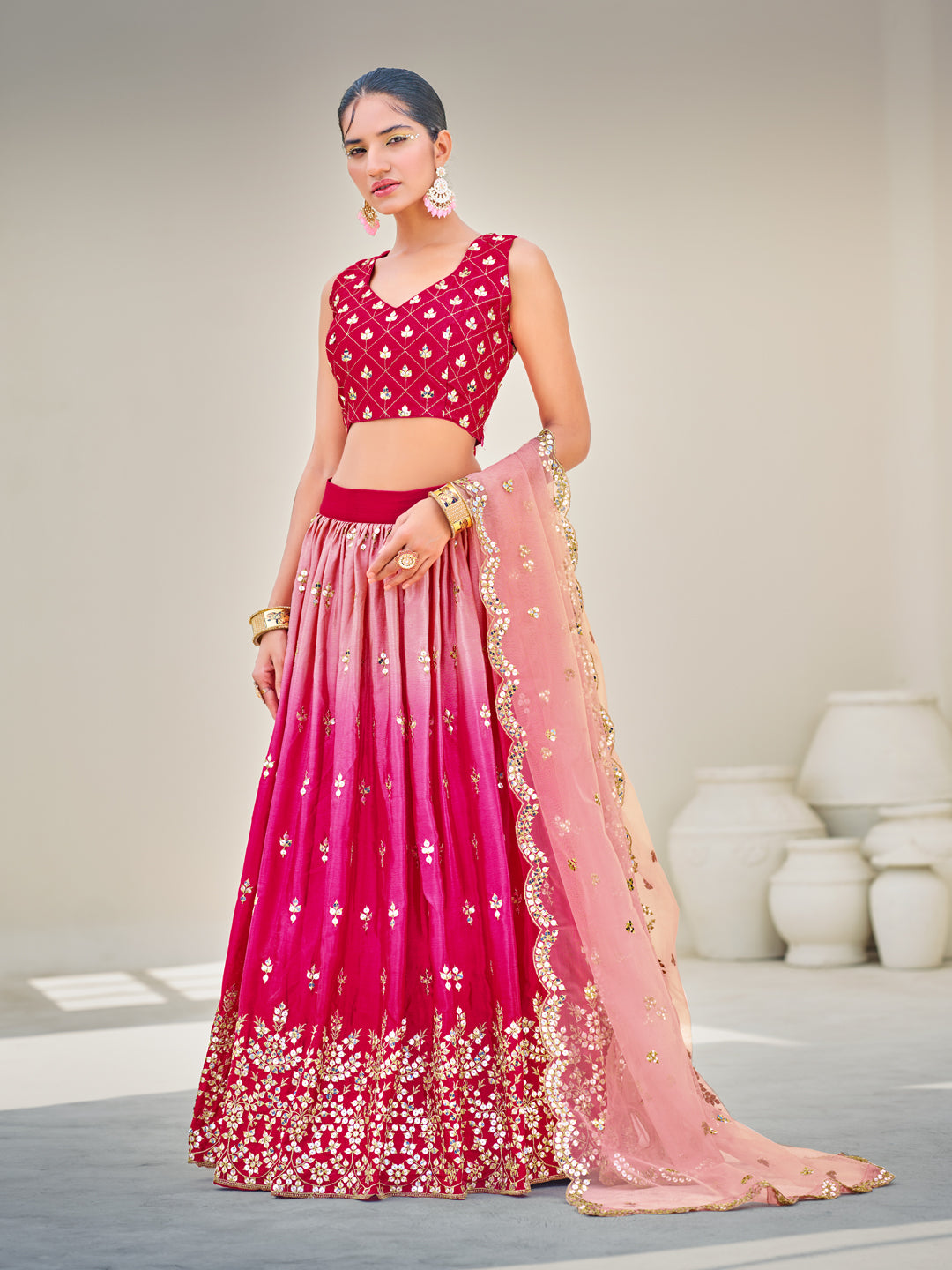 Pink Embroidered Wedding Special Semi-Stitch Lehenga Choli