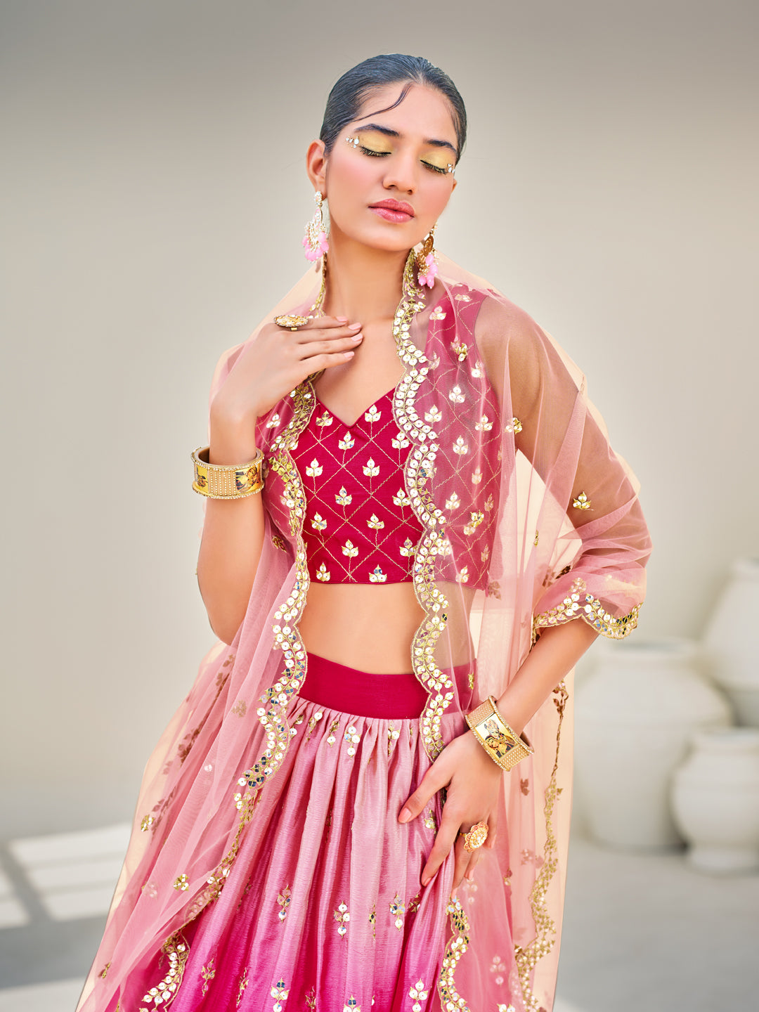 Pink Embroidered Wedding Special Semi-Stitch Lehenga Choli