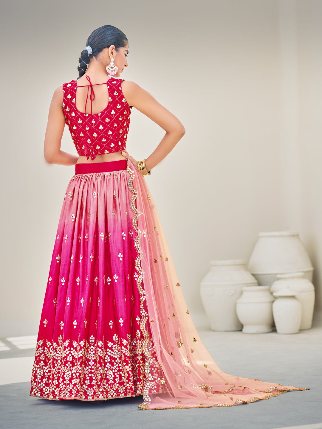 Pink Embroidered Wedding Special Semi-Stitch Lehenga Choli