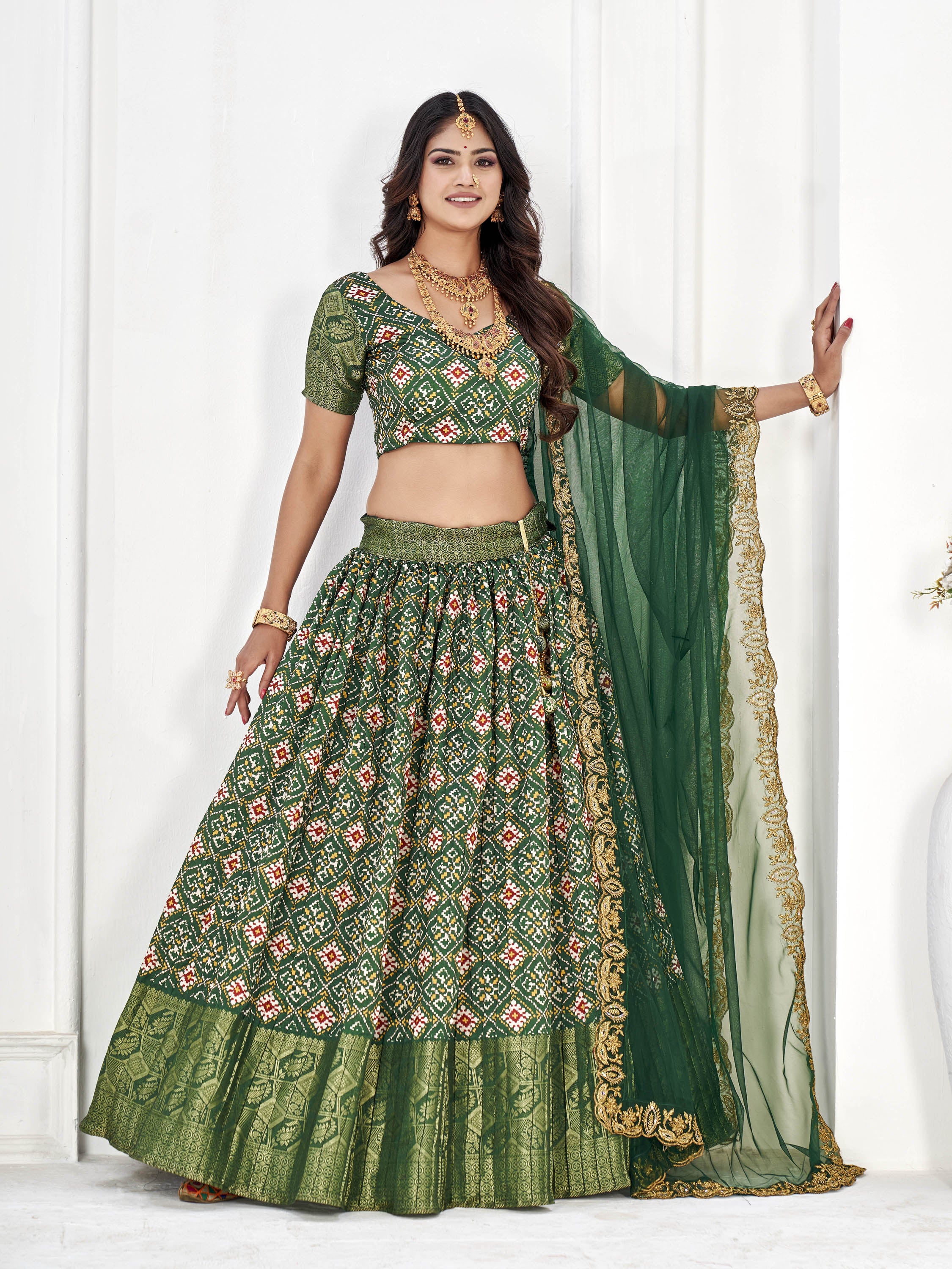 Green Pure South Indian Half Saree Style Lehenga Choli